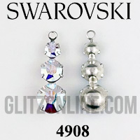 4908 Swarovski Crystal AB & Silver 3 Tier Metal Set Drop Rhinestones 2 Pieces