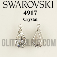 4917 Swarovski Crystal 13x7.8mm Silver Metal Set Sew-On Teardrop Rhinestones 2 Pieces