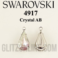 4917 Swarovski Crystal AB 13x7.8mm Silver Metal Set Sew-On Teardrop Rhinestones 2 Pieces