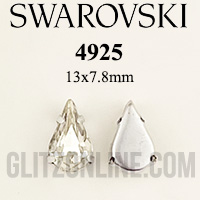 4925 Swarovski Crystal 13x7.8mm Sew-On Metal Set Teardop Rhinestones 6 Pieces