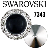 7343 Swarovski Crystal Jet Black 1 Inch Cabochon & Rhinestone Button