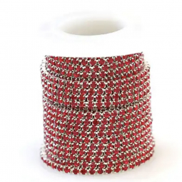 12ss Crystal Light Siam Red Rhinestone Silver Cup Chain 1 Yard