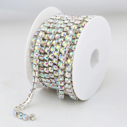 6ss AB Crystal Rhinestone Silver Cup Chain 1 Yard