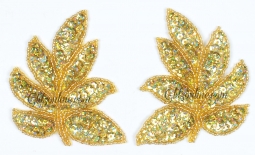 4045 Hologram Sequin Applique Leaves Pair