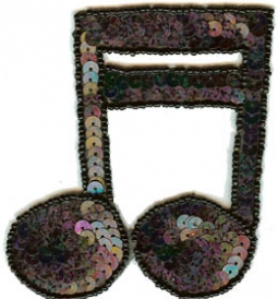 4105 Sequin Beaded Applique Black Hologram Large Music Note