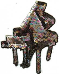 4107 Black Hologram Grand Piano Sequin Beaded Applique