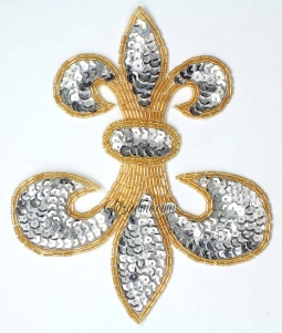 4109 Sequin Beaded Applique Fleur De Lis Mardi Gras