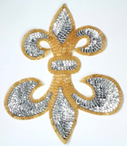 4110 Sequin Beaded Applique Fleur De Lis Mardi Gras