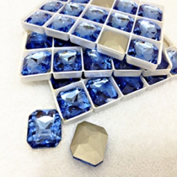 415 Glitzstone Sapphire Blue Pointed Back Rectangle Rhinestones