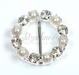 7006  7/8" Pearl & Rhinestone Belt Buckle