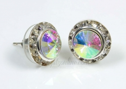 7466 13mm Clip or Stud Crystal AB Rhinestone Rivoli Earrings