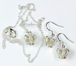 7519 Crystal Rhinestone Crown Necklace & Earrings