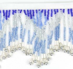 7514 4" Blue Seed Beaded Fringe Trim