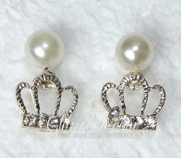 7529 Pearl & Crystal Rhinestone Crown Earrings