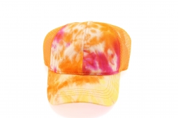 C.C. Beanie High Ponytail Ball Cap Orange Tie Dye