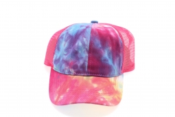 C.C. Beanie High Ponytail Ball Cap Hot Pink Tie Dye