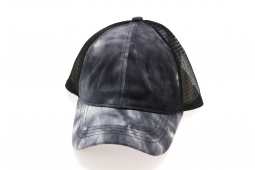 C.C. Beanie High Ponytail Ball Cap Black Tie Dye