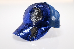 C.C. Beanie High Ponytail Blue/Silver Reverse Sequin Ball Cap