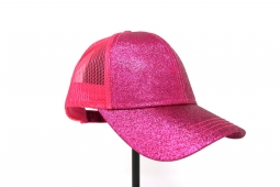 C.C. Beanie High Ponytail Hot Pink Glitter Ball Cap