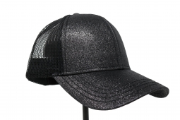 C.C. Beanie High Ponytail Black Glitter Ball Cap