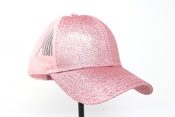 C.C. Beanie High Ponytail Pink Glitter Ball Cap