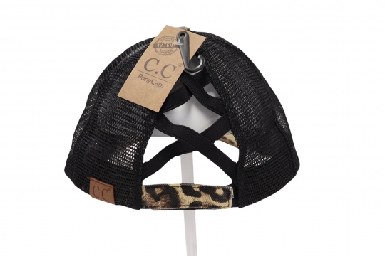 C C Beanie High Ponytail Criss Cross Ball Cap Leopard Distressed Denim Glitz And Glamour