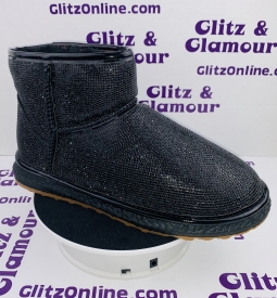 Black Rhinestone Fur Lined Boots