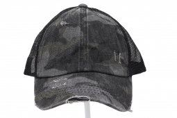 C.C. Beanie High Ponytail Criss Cross Ball Cap Black Camo