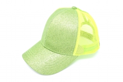C.C. Beanie High Ponytail Lime Green Glitter Ball Cap