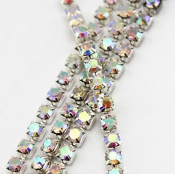 12ss Austrian Crystal AB Silver Base Rhinestone Cup Chain